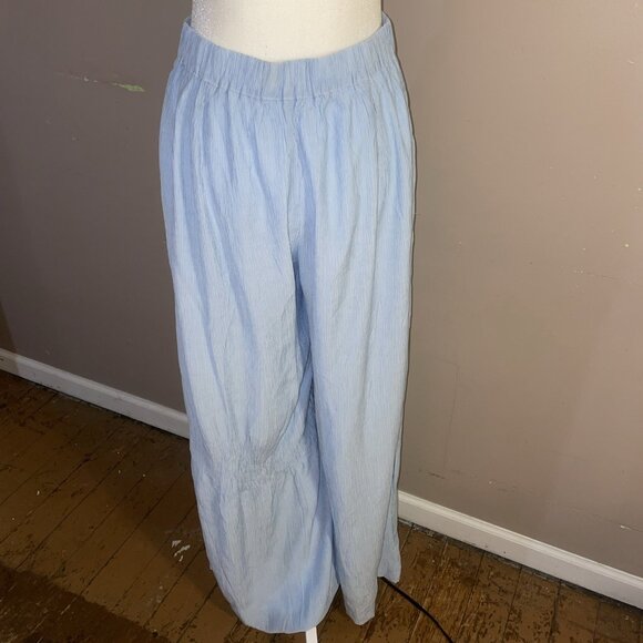 The Native One Pants Light Blue Crepe Pleats Very Wide Leg Elastic Waist Wms M - Picture 4 of 12